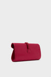 Cranberry Satin Gabrielle Clutch: a classic, high-end red clutch with an effortless envelope silhouette and braided tassel, perfect for fun evenings out.