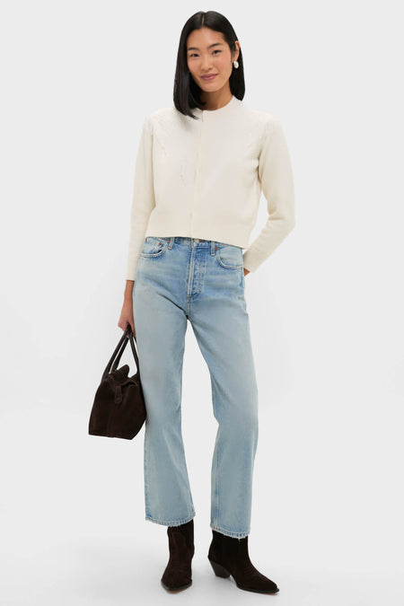 Cream Beaded Fringe Cardigan