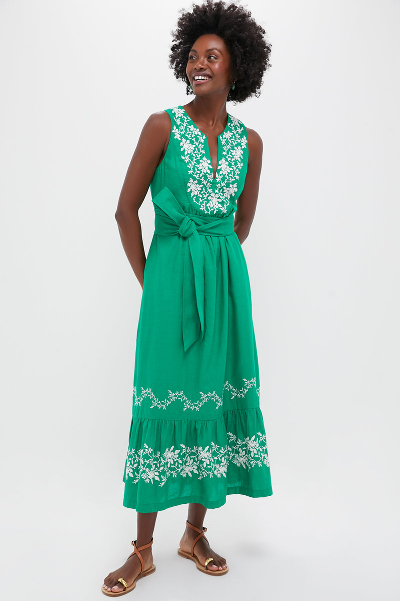 Garden Green Embroidered Malene Dress
