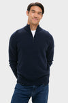 Navy Cashmere Wool Jersey Knit Quarter-Zip