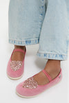 Pink Velvet Mary Jane Flats with sparkling rose-gold heart detail offer a classic, effortless style, making playtime fun and high-end for little adventurers.