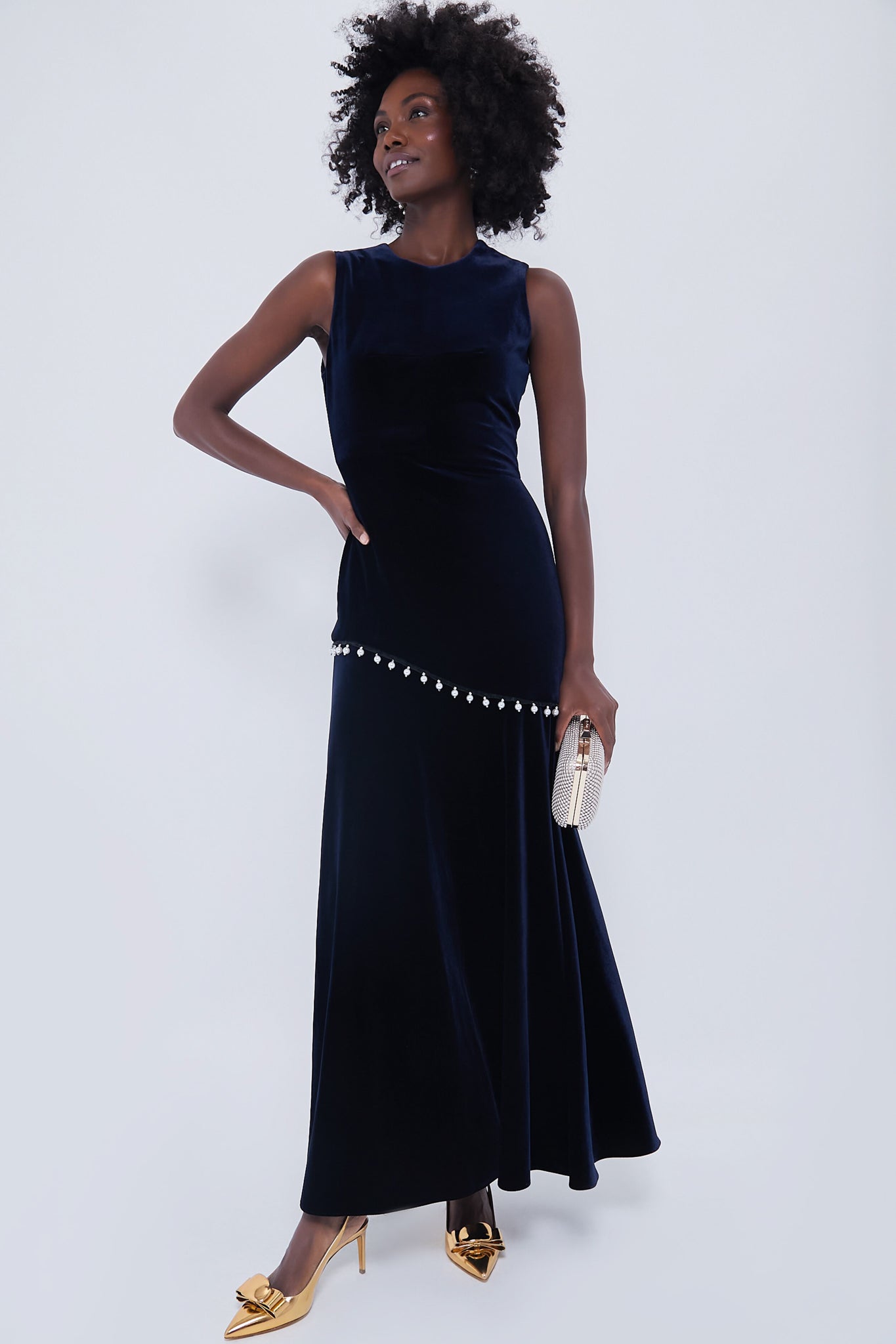 Borgo de Nor Sole Velvet Maxi Dress in Navy US 2 UK 6