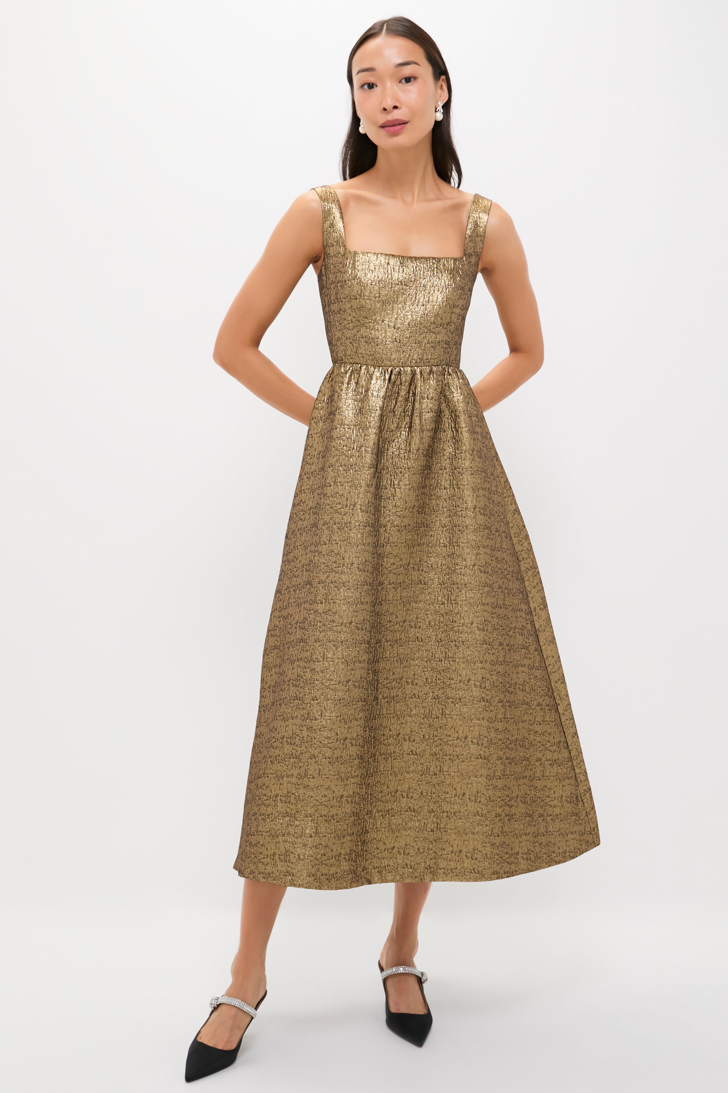 Tuckernuck Gold Textured Jacquard Esme Dress Gold / L Gold Textured Jacquard Esme Dress | Tuckernuck