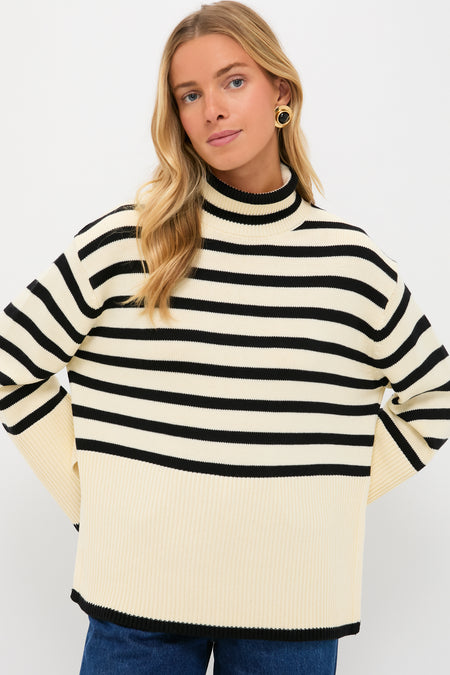 Exclusive Cream Striped Turtleneck Sweater
