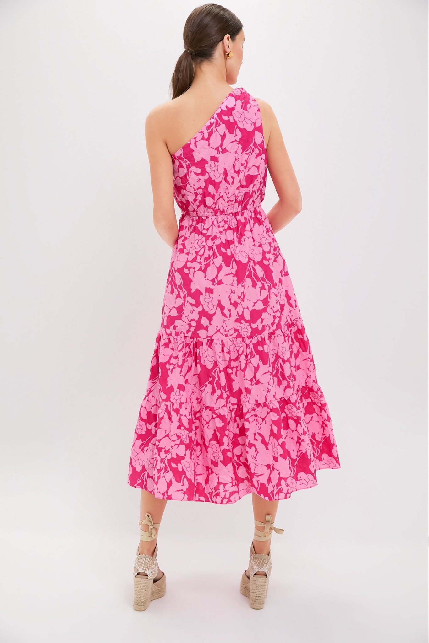 Pink Textured Floral One Shoulder Sybil Maxi Dress