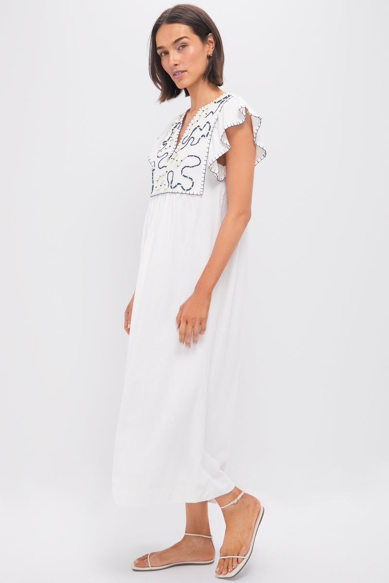 Off White Embroidered Midi Dress