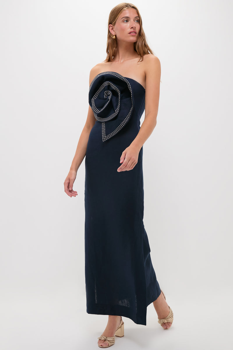 Navy Tactos Embroidered Maxi Dress