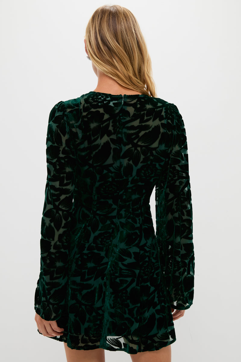 Emerald Green Burnout Velvet Oaklynn Mini Dress