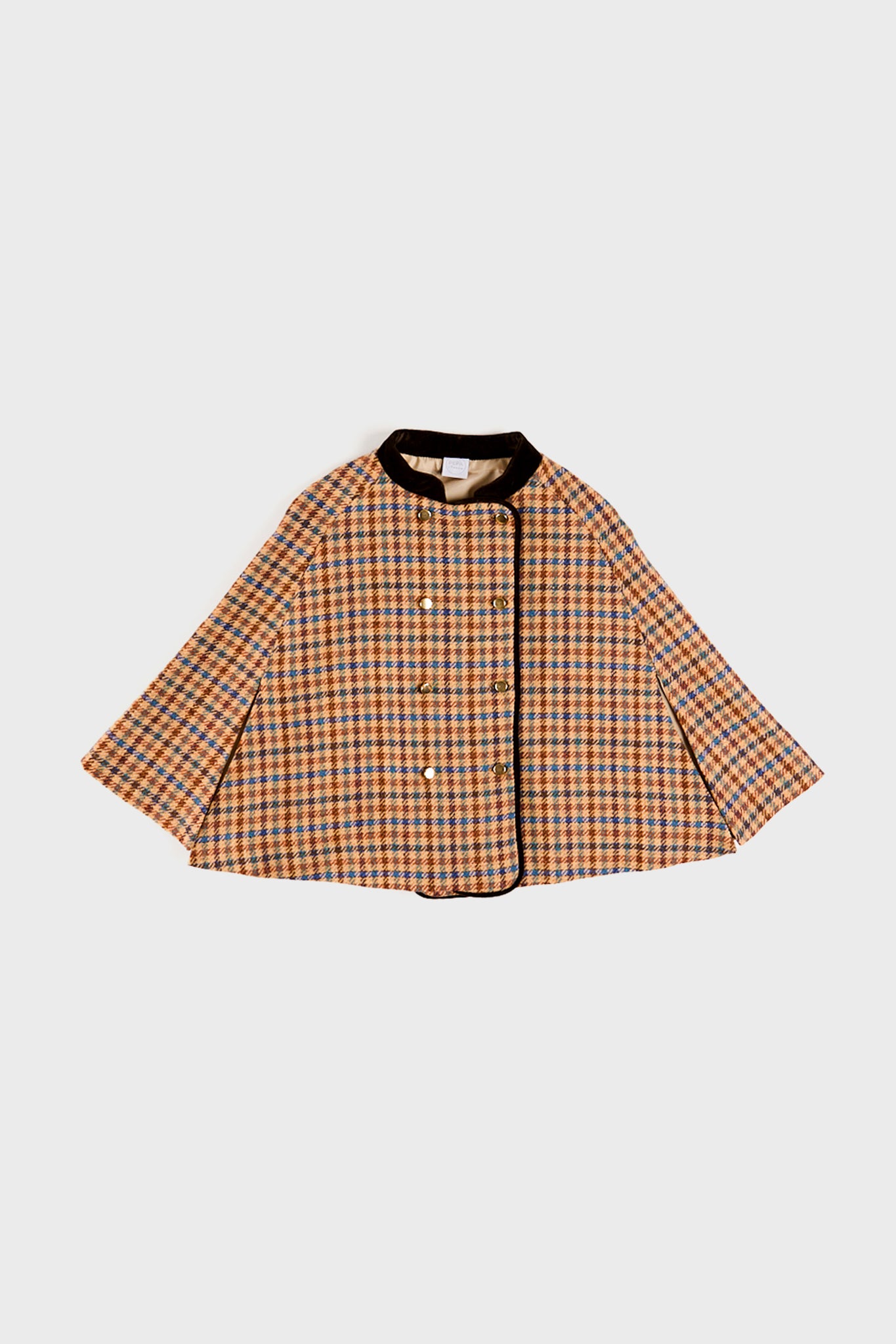 Checked Double Breasted Cape in Brown