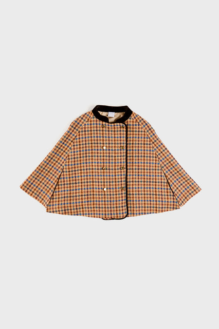 Checked Double Breasted Cape in Brown