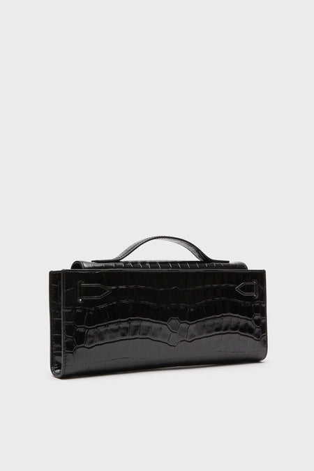 Black Croc Embossed Veronica Beard Dash Clutch