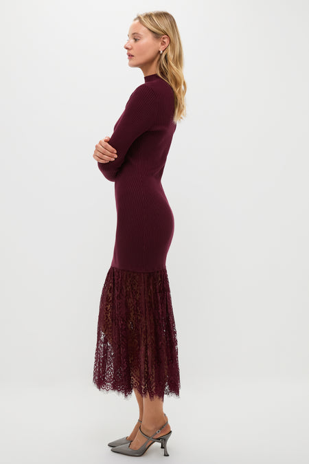 Plum Knit & Lace Suzanne Midi Dress