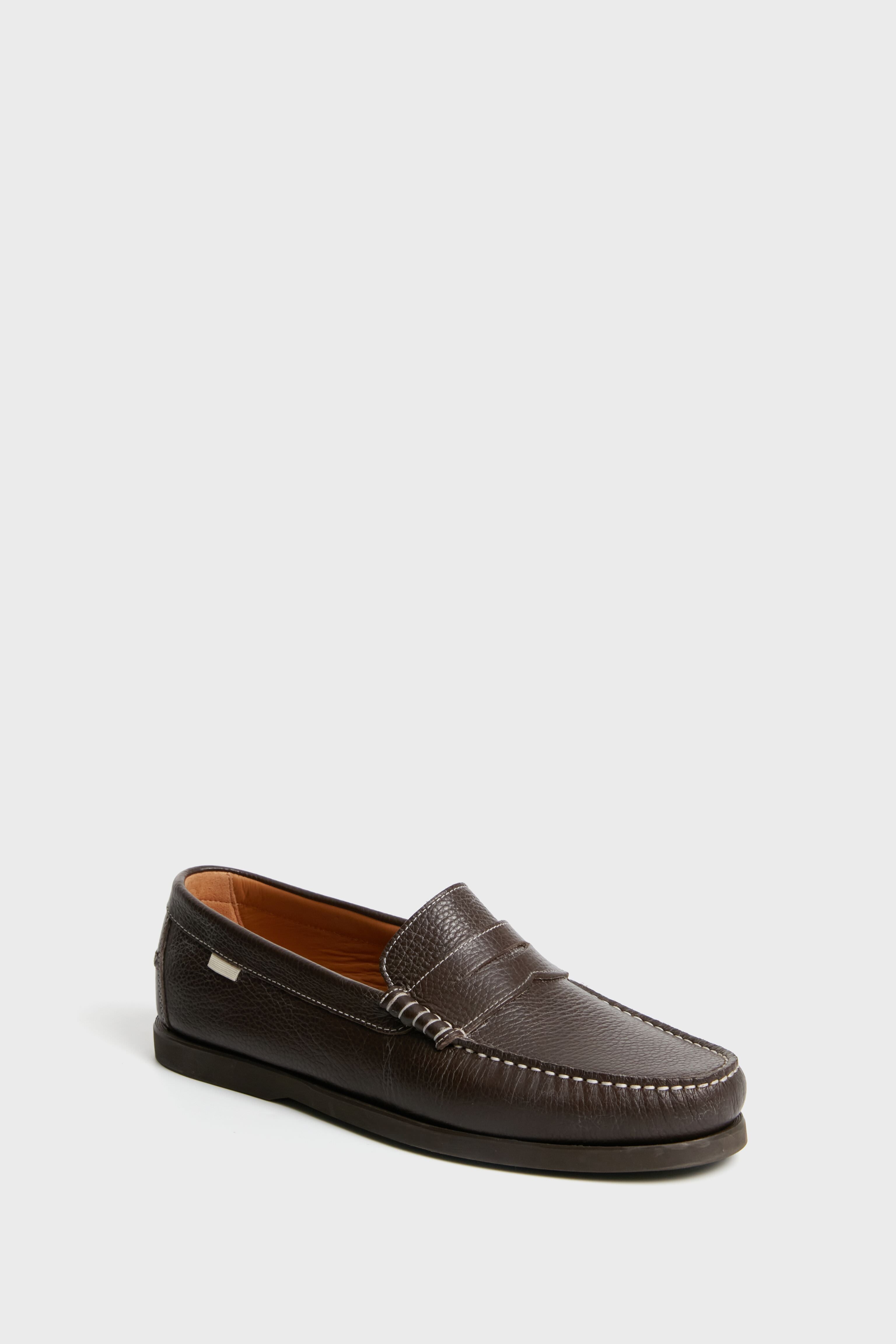 Chocolate Pebbled Penny Loafer | Oliver Cabell display picture 1