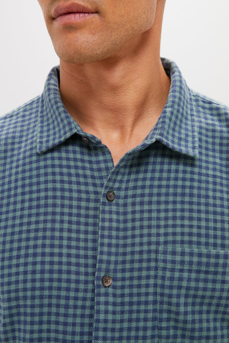 Navy Green Gingham Stretch Selvage Shirt