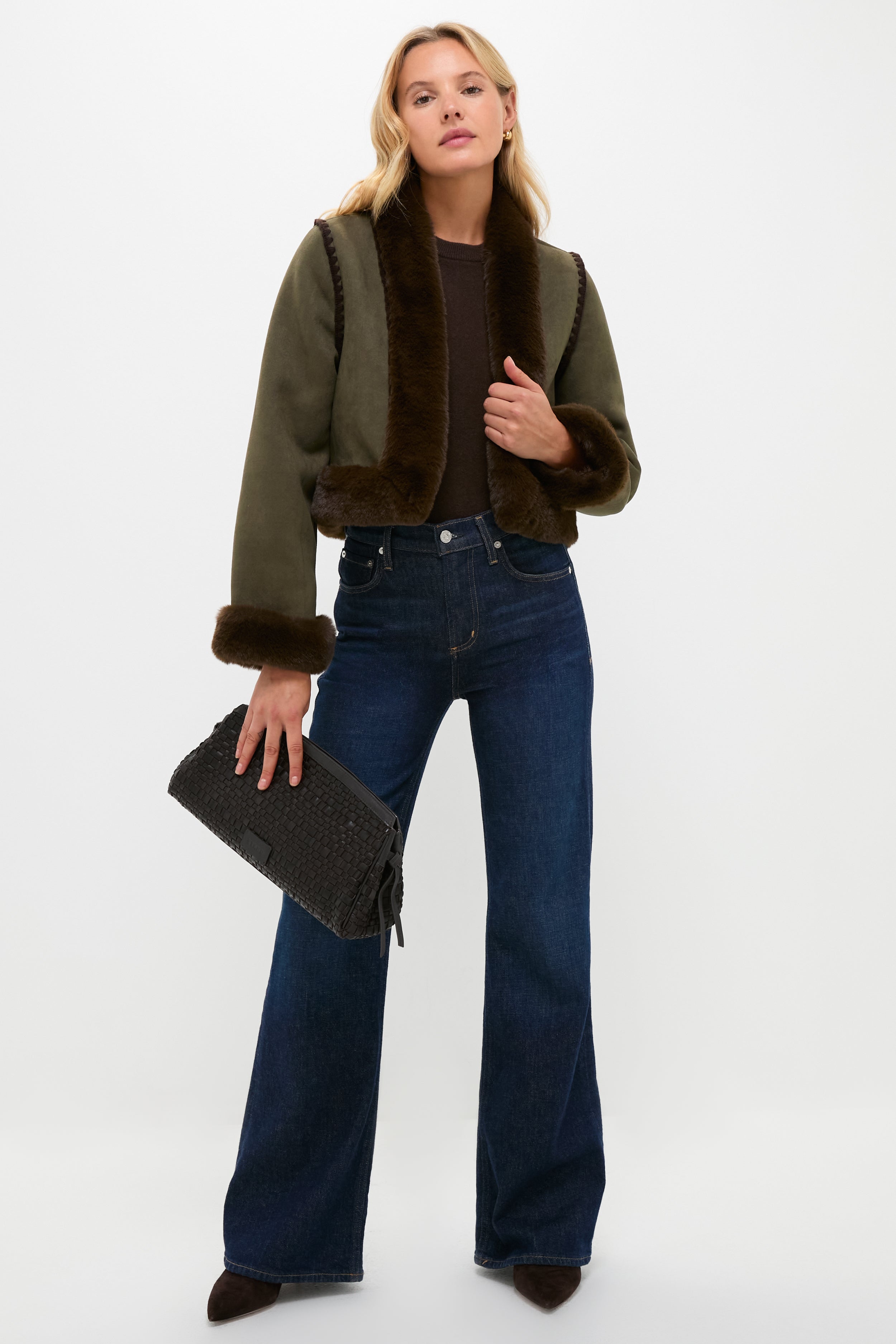 HTH faux fur jacketカーキ Olive Faux Suede & Fur Harding Jacket | Hyacinth House