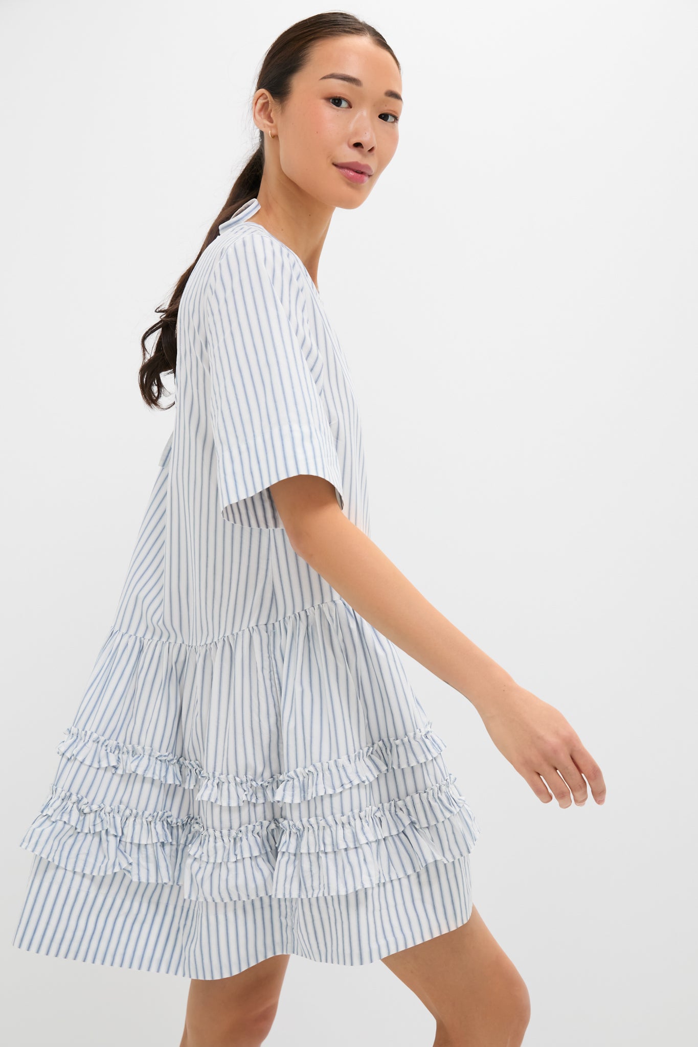 Egret Stripe Cotton Mini Dress