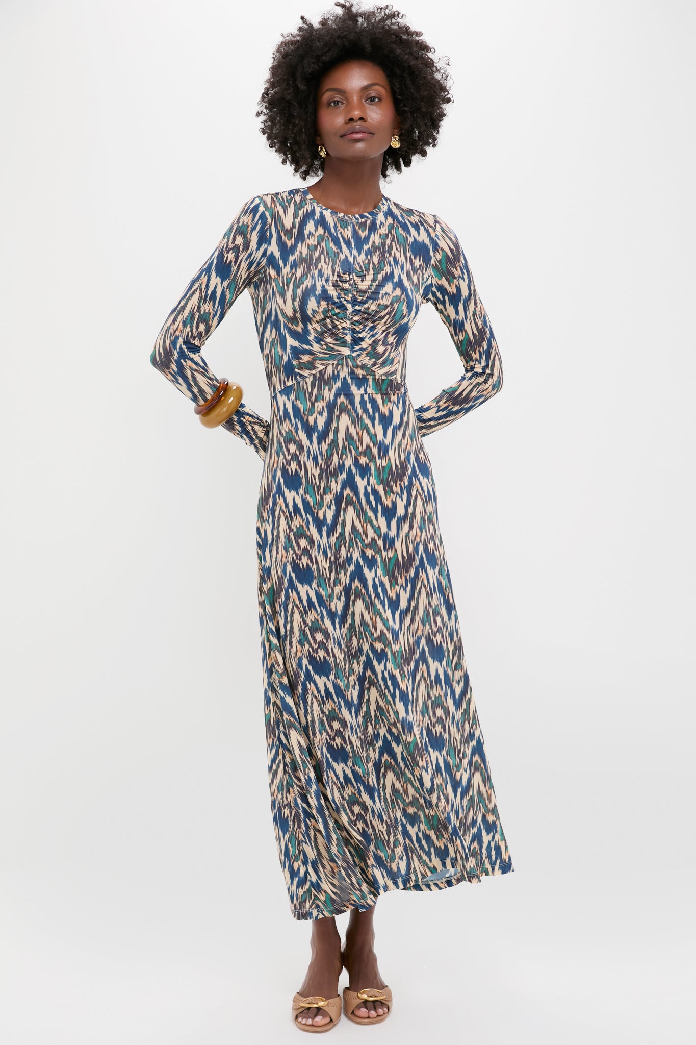 Riverslate Naia Long Sleeve Ruched Midi Dress