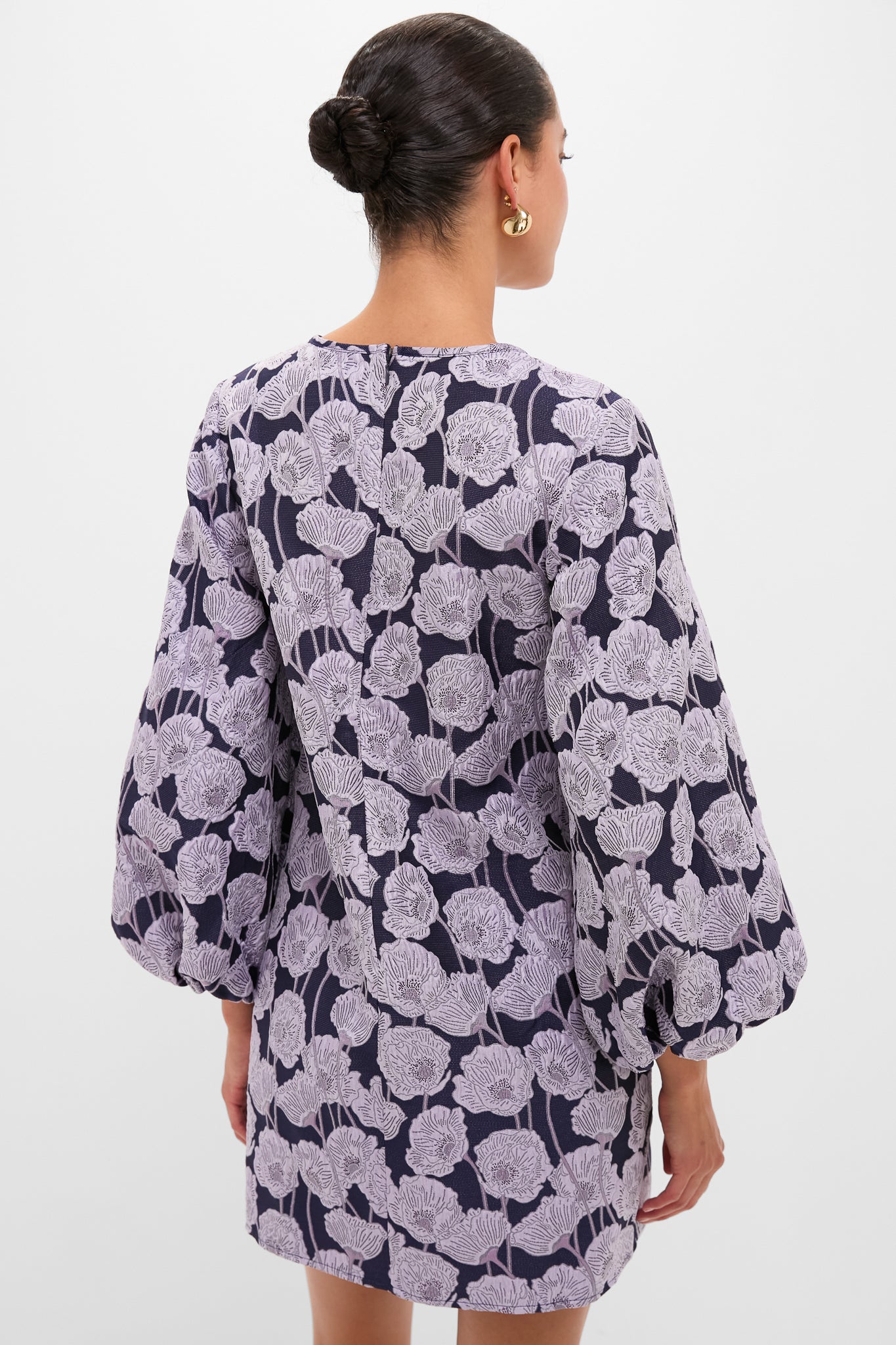 Lilac & Navy Floral Jacquard Janie Mini Dress | Hyacinth House