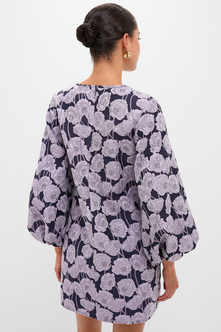 Lilac & Navy Floral Jacquard Janie Mini Dress