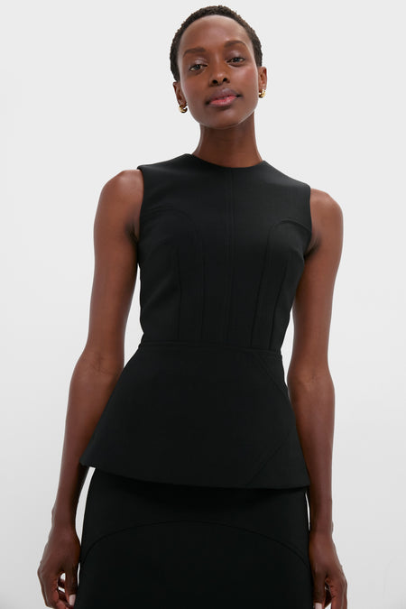 Black Reville Birdseye Suiting Top