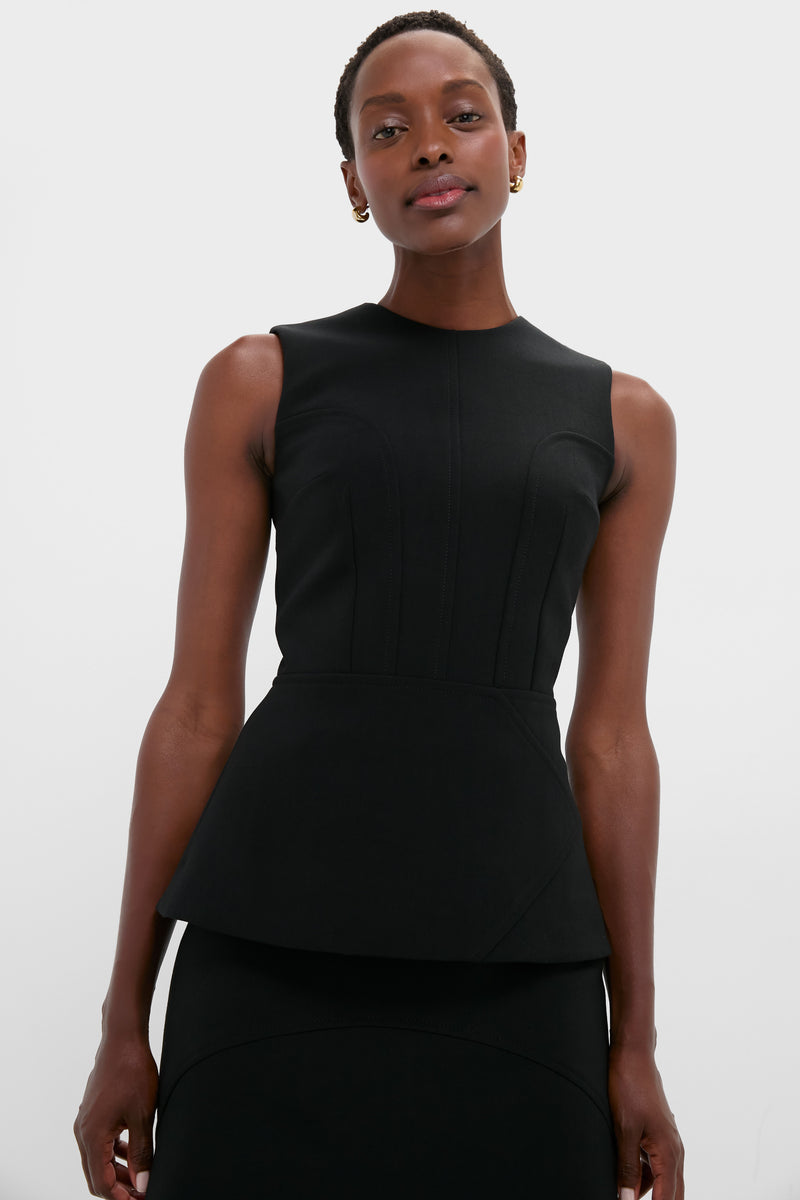 Black Reville Birdseye Suiting Top
