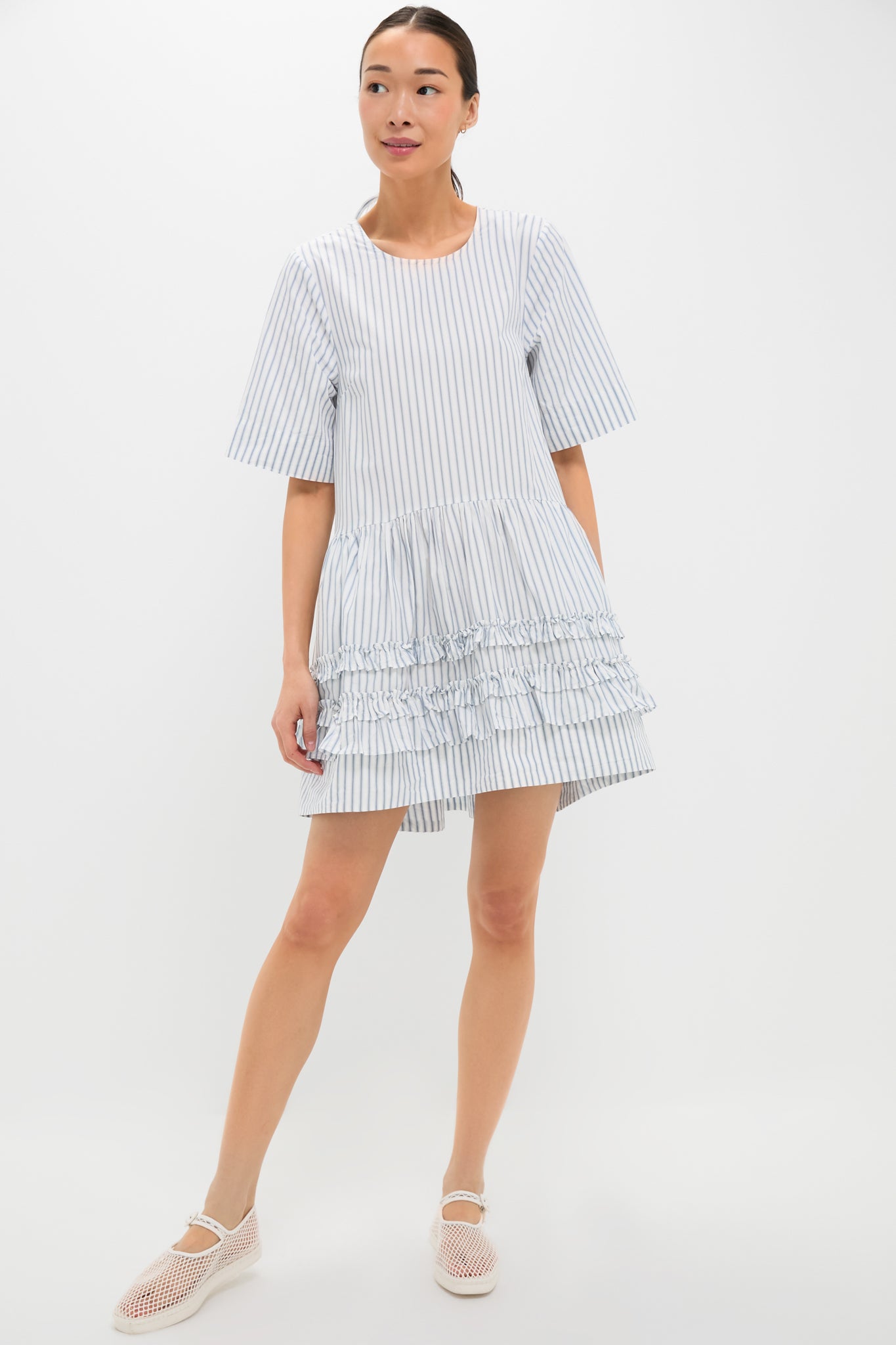 ganni feathery cotton mini dress Ganni Feathery Cotton Mini Dress - black