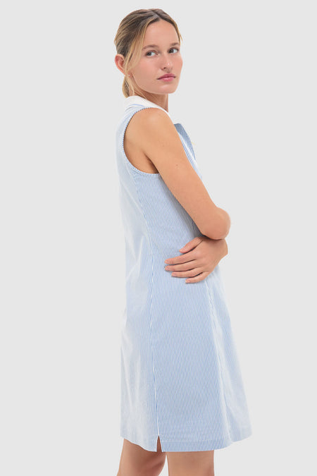 Blue and White Stripe Performance Seersucker Briar Golf Dress