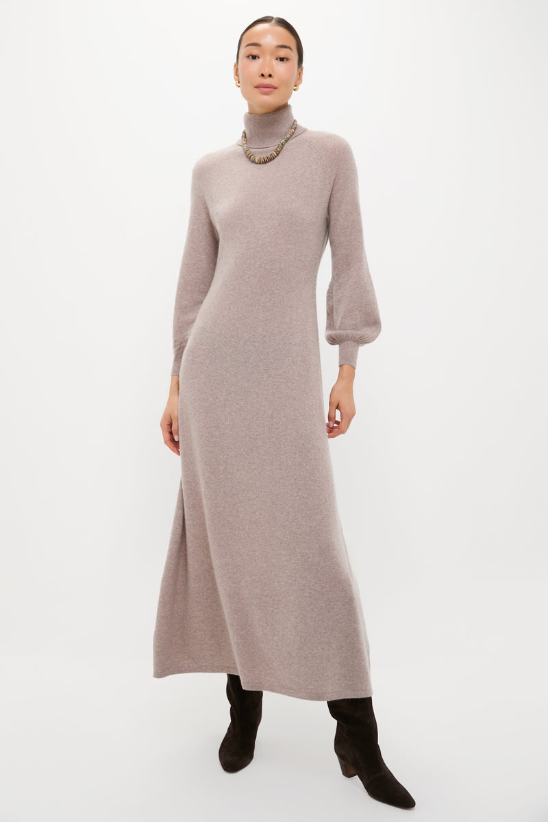 Wheat Cashmere Turtleneck Maxi Dress