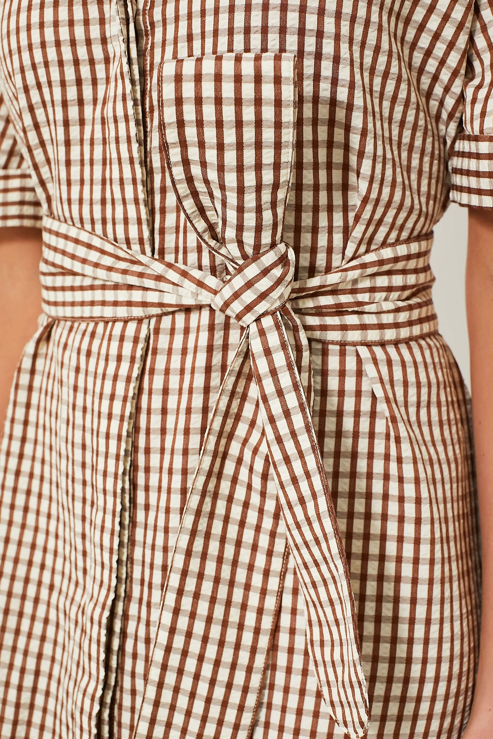 Brown Gingham Seersucker Zacara Dress Pomander Place Light Brown Gingham / XS Brown Gingham Seersucker Zacara Dress Pomander Place Light Brown Gingham / XS