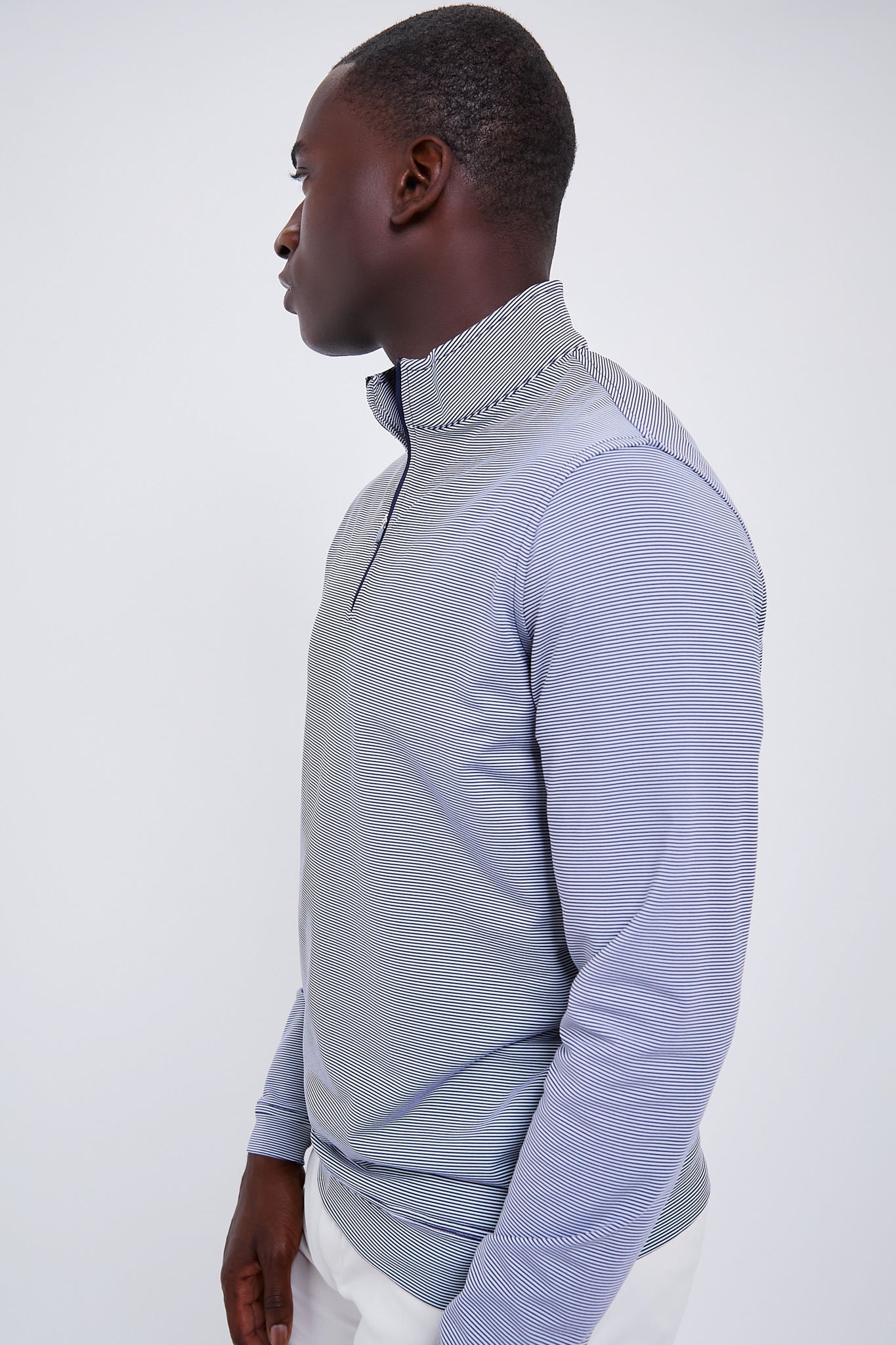 Navy Perth Sugar Stripe Performance Quarter Zip