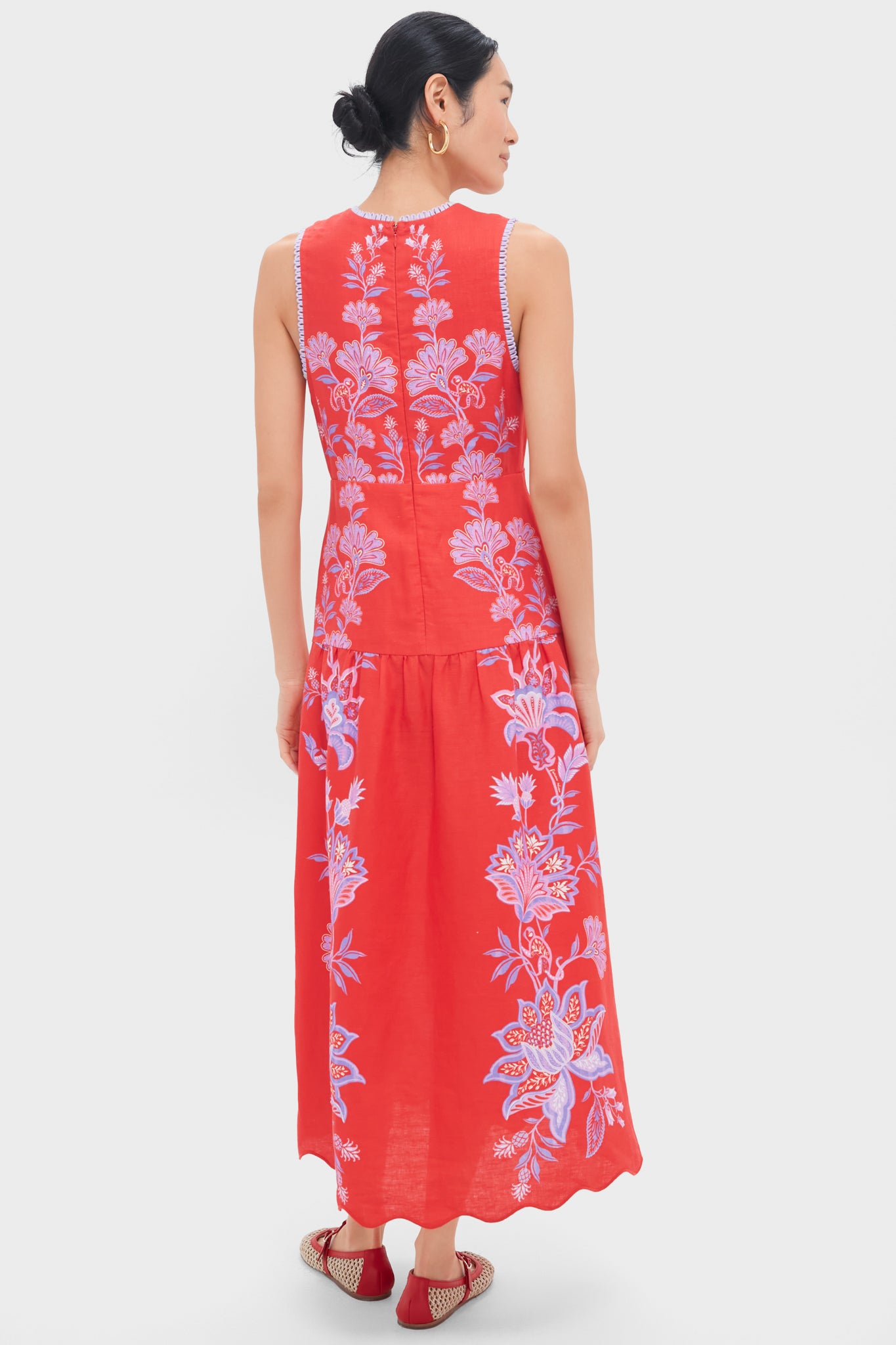 knee length dresses for ladies Off-White Stitched Garden Euroflax™ Premium Linen Midi Dress