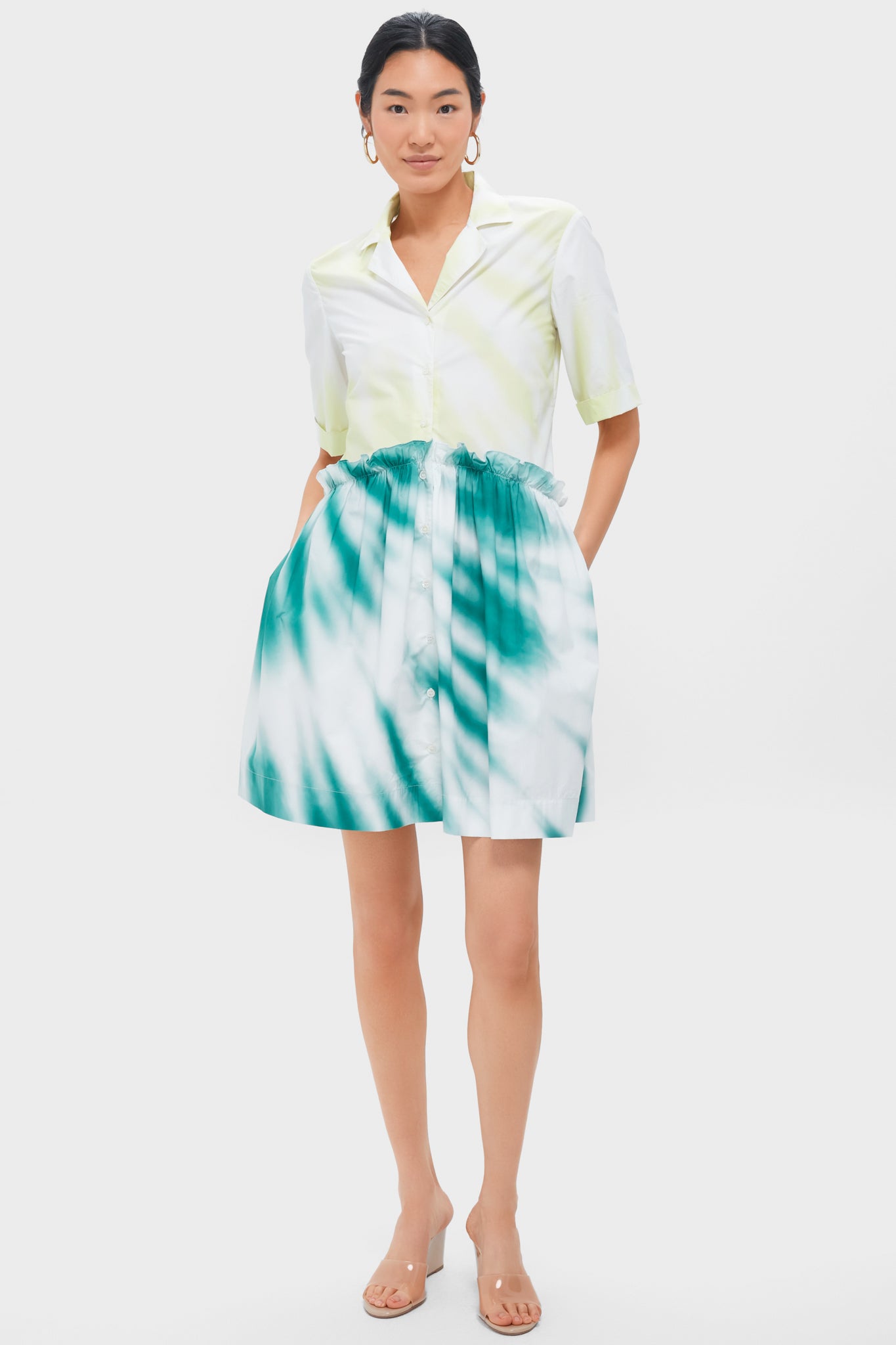Tie-Dye Mini Gathered Shirtdress