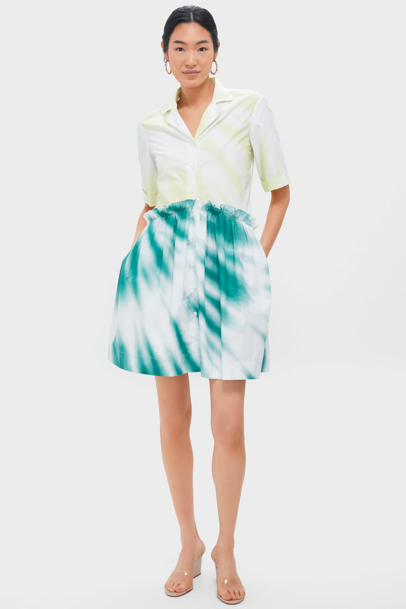 Tie-Dye Mini Gathered Shirtdress