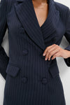 Navy Pinstripe Strong Shoulder Blazer