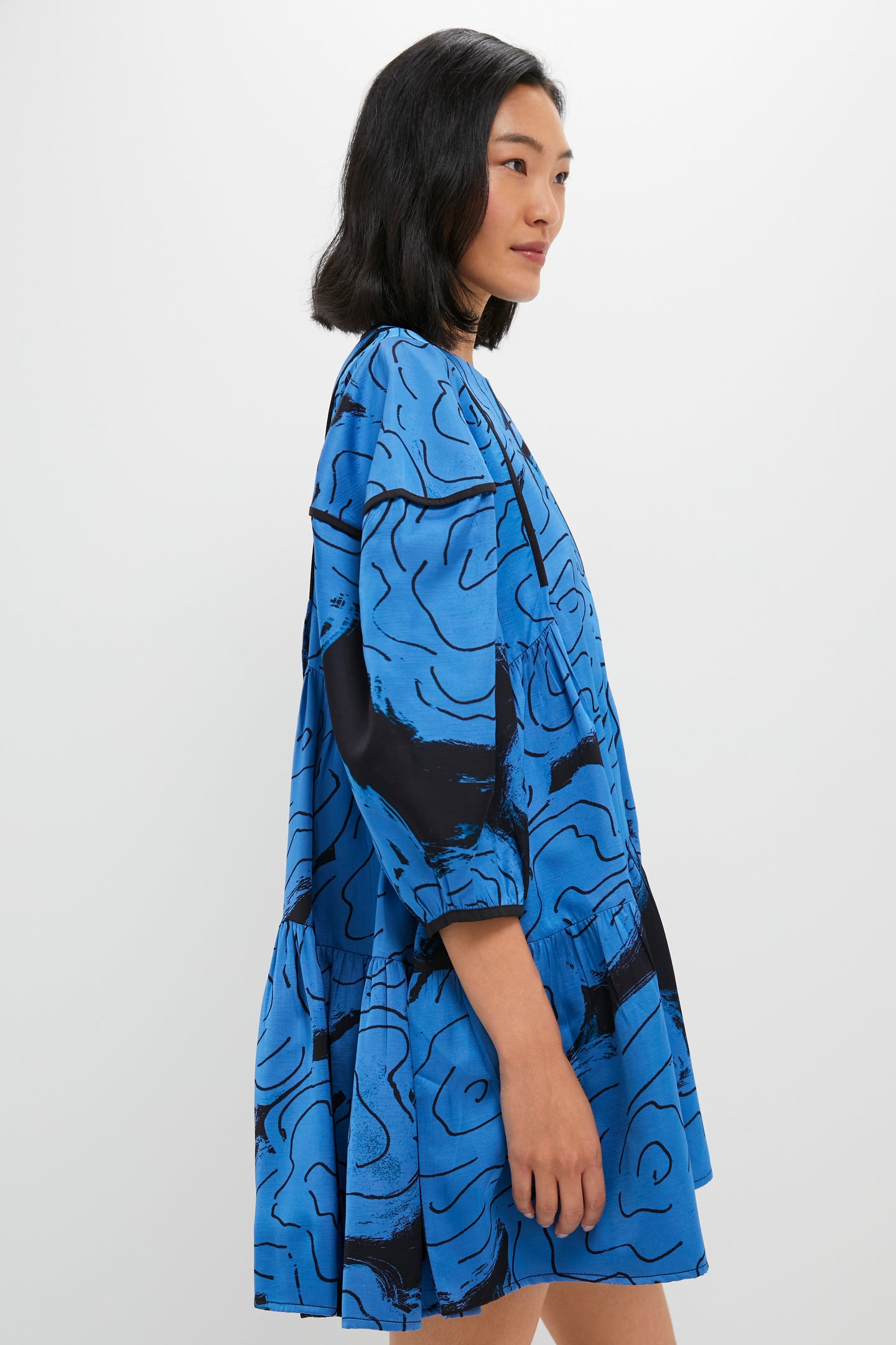 Steel Blue Rose Printed Eden Dress
