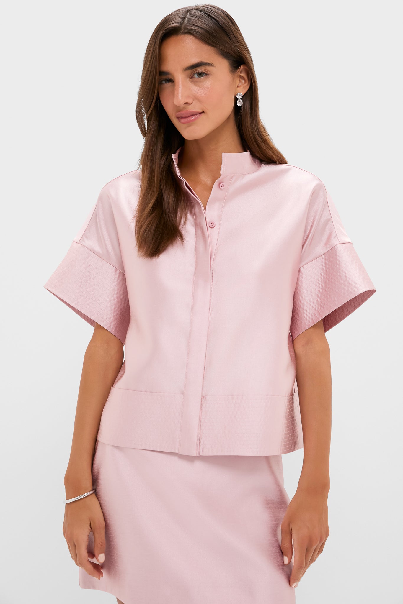 Light Pink Dupioni Trapunto Stitch Sofia Shirt | Tuckernuck