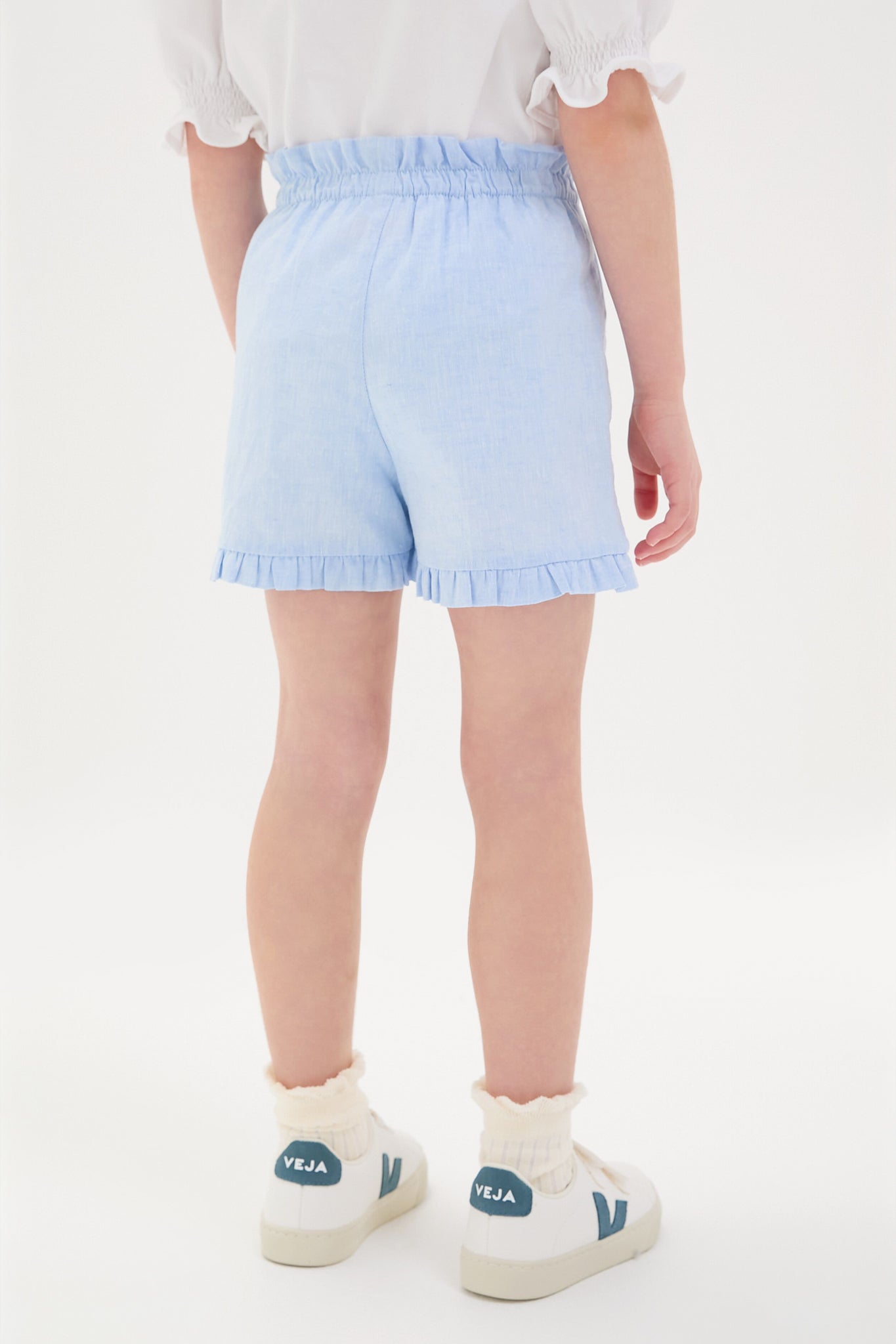 Light Blue Flores Cotton Girls Shorts