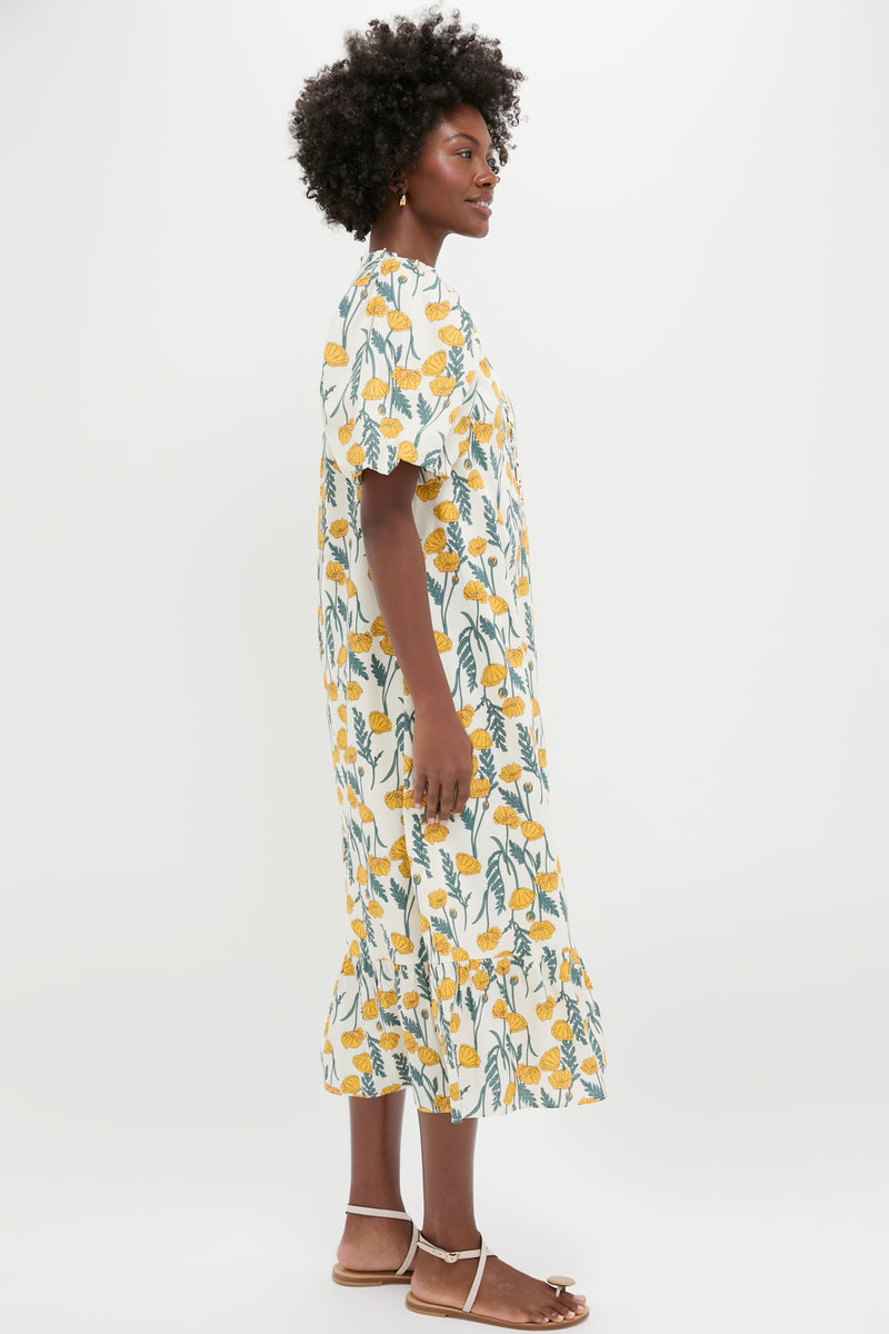 Yellow Amaryllis Floral Mimi Midi Dress