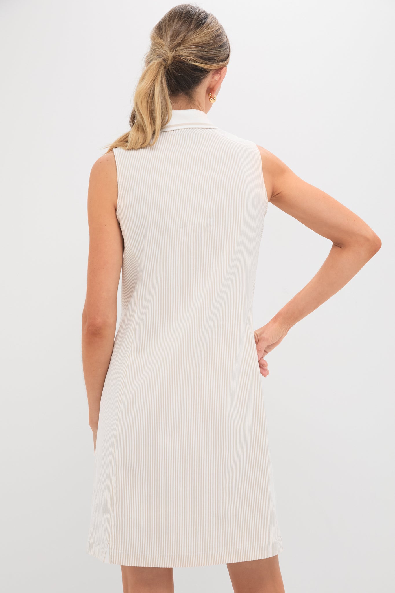 Khaki and White Stripe Performance Seersucker Briar Golf Dress