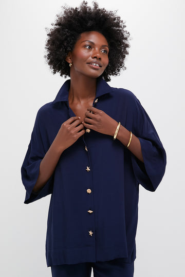 Navy Viscose Charmeuse Nautilus Blouse
