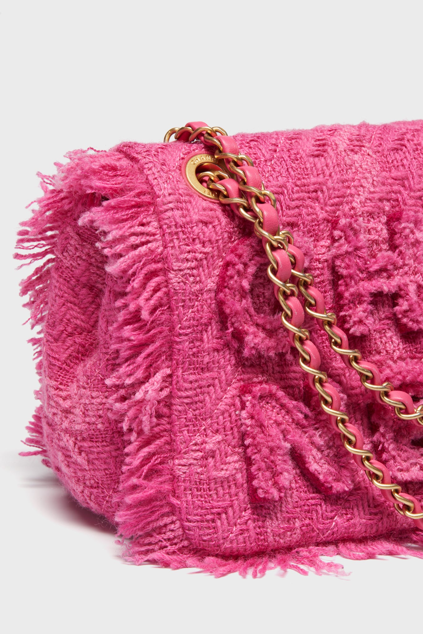 CHANEL Pink Logo Tweed Shoulder Bag