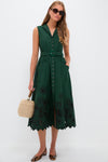 Pine Green Embroidered Kirat Midi Dress