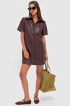 Merlot Leather Violetta Shirt Dress