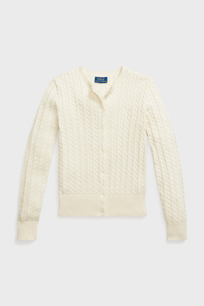 Girls Long-Sleeve Cotton Cable Knit Lurex Cardigan