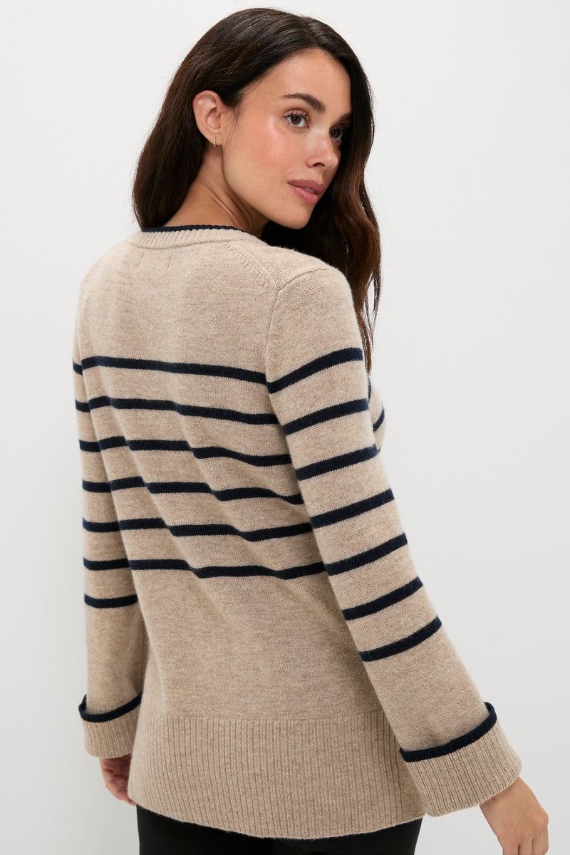 Oat and Navy Celine Contour Cardigan