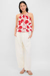 Cream and Red Noelle Floral Linen Halter Top