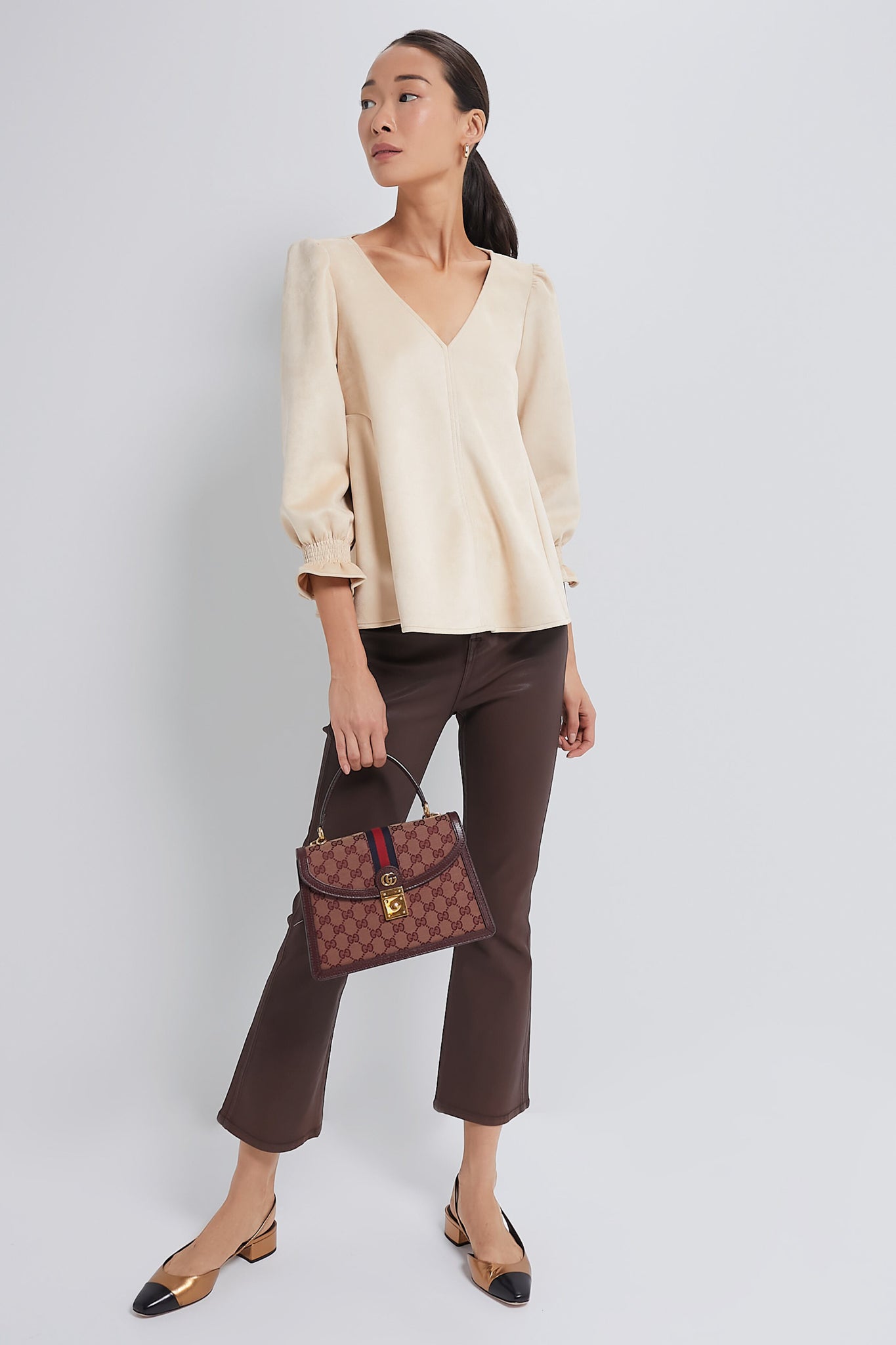 GUCCI Red Small GG Coated Canvas Ophidia Flap Top Handle Bag