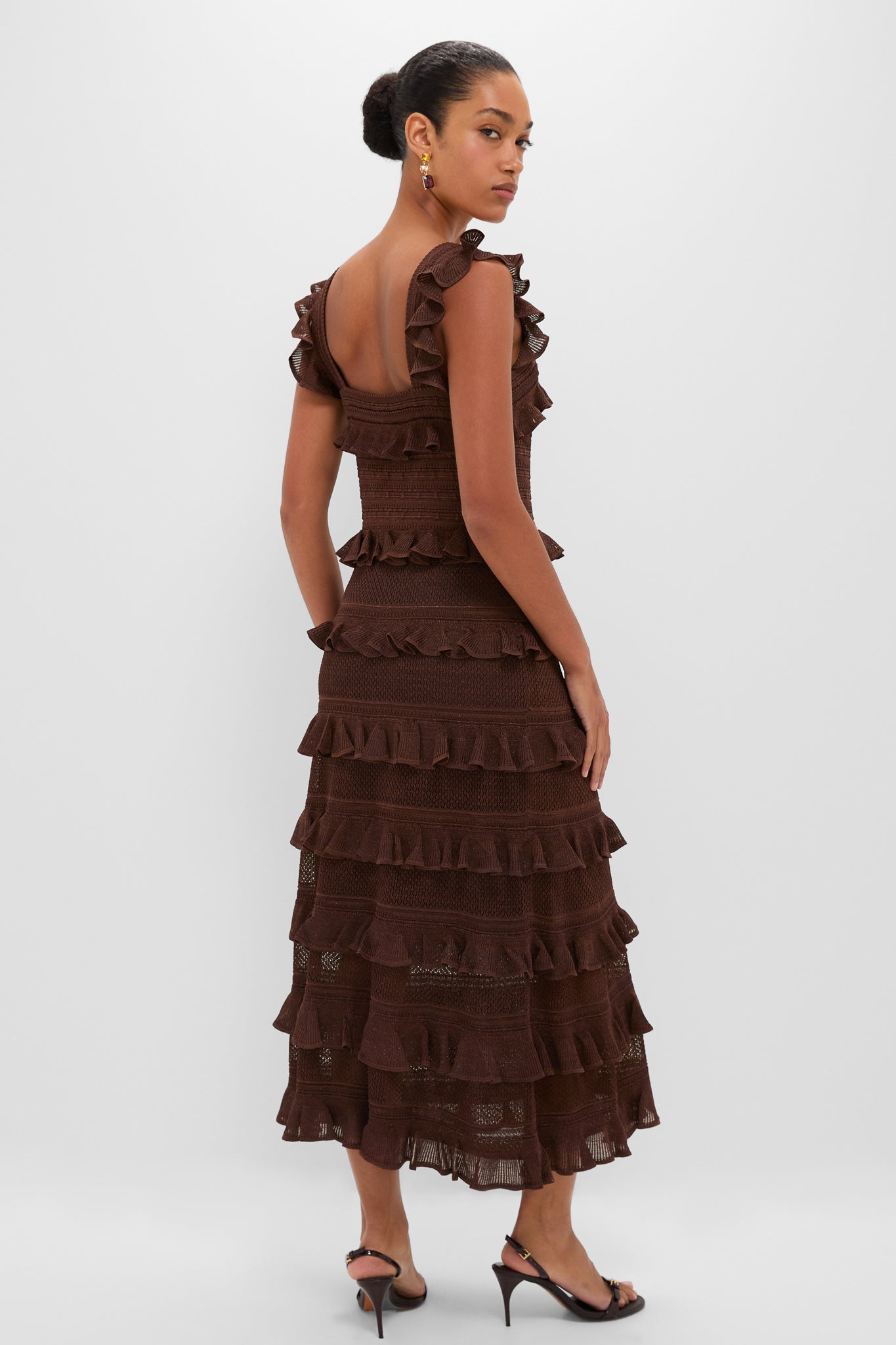 Metallic Chocolate Hypnotic Lace Frill Midi Dress | Zimmermann