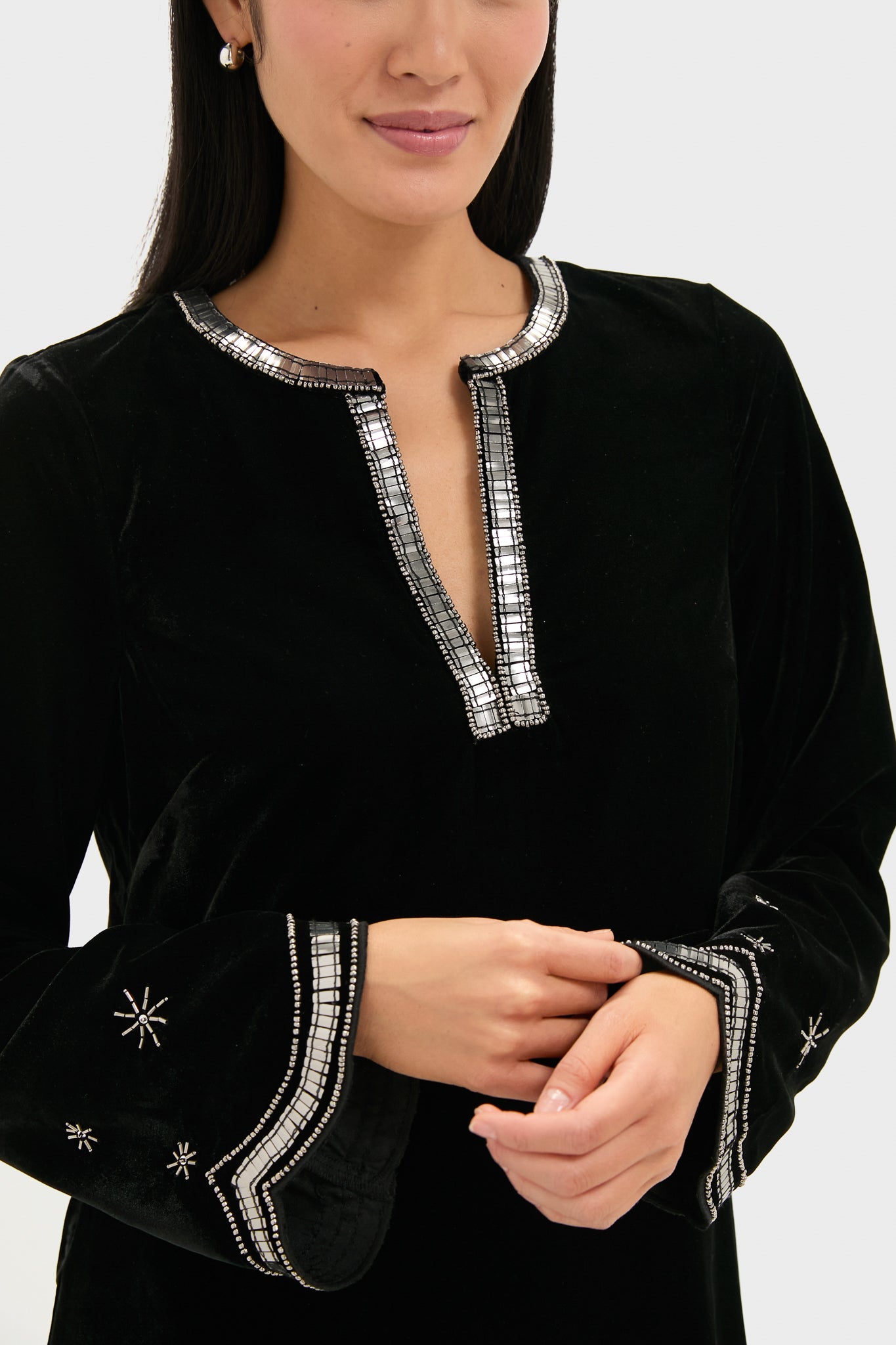 Black Embellished Velvet Cabot Dress