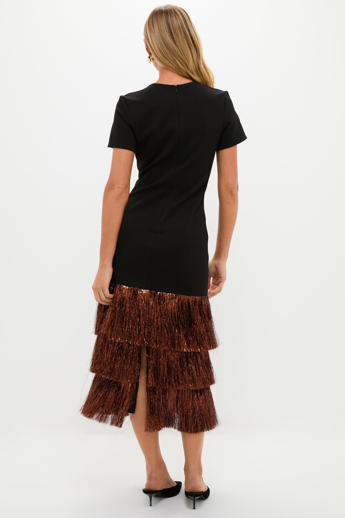 Hyacinth House Black & Bronze Metallic Fringe Francie Short Sleeve Maxi Dress Black & Bronze Metallic Fringe / XXS Hyacinth House Black & Bronze Metallic Fringe Francie Short Sleeve Maxi Dress Black & Bronze Metallic Fringe / XXS
